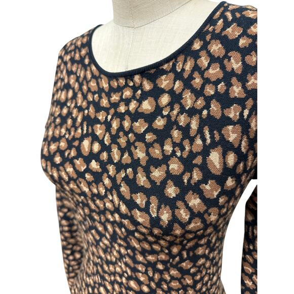 DKNY Knit Leopard Print Fit & Flare Dress Size Small - Picture 2 of 10